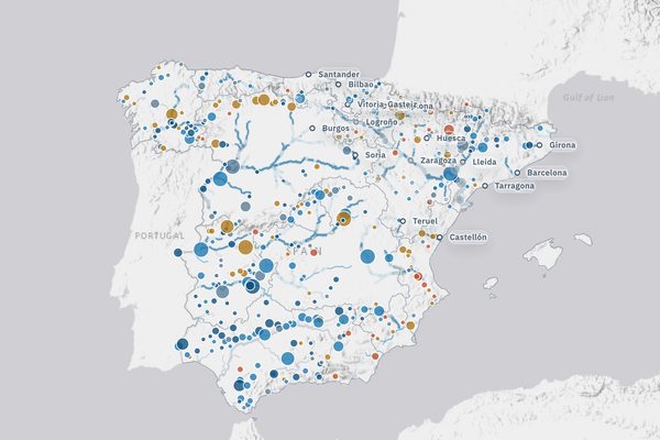 Ríos y embalses de España: vista del mapa