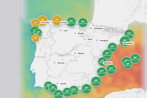 Temperatura del mar y playas: vista del mapa